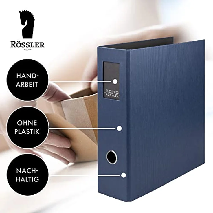 Rössler Aktenordner S.O.H.O., breit, handgefertigt, mit Rückenschild, einfarbig, schwarz – Bild 4