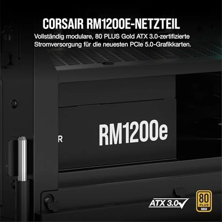 Corsair RMe Series RM1200e 80 PLUS Gold Netzteil, modular, ATX 3.1, PCIe 5.1 - 1.200 Watt, schwarz – Bild 2