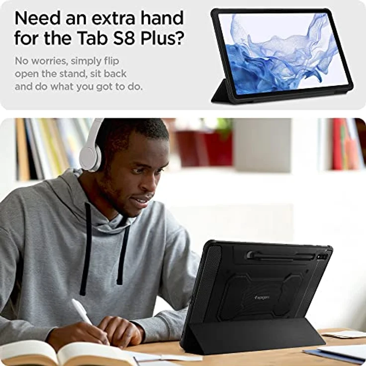 Spigen Rugged Armor Pro (Galaxy Tab S7+), Tablet Hülle, Schwarz - Rundum-Schutz mit integrierten Luftpolstern – Bild 5