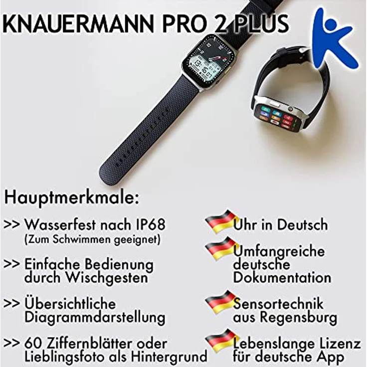 Knauermann PRO 2 Plus, Smartwatch mit Lederarmband, EKG-Sensor, Blutsauerstoffmessung, Benachrichtigungen für Anrufe und Nachrichten – Bild 10