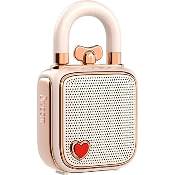 divoom Love-Lock Bluetooth Lautsprecher, Klein Tragbarer Musikbox, Wireless Stereo Pairing Retro Soundbox, Cute Desktop Deko, for Mädchen，Rosa