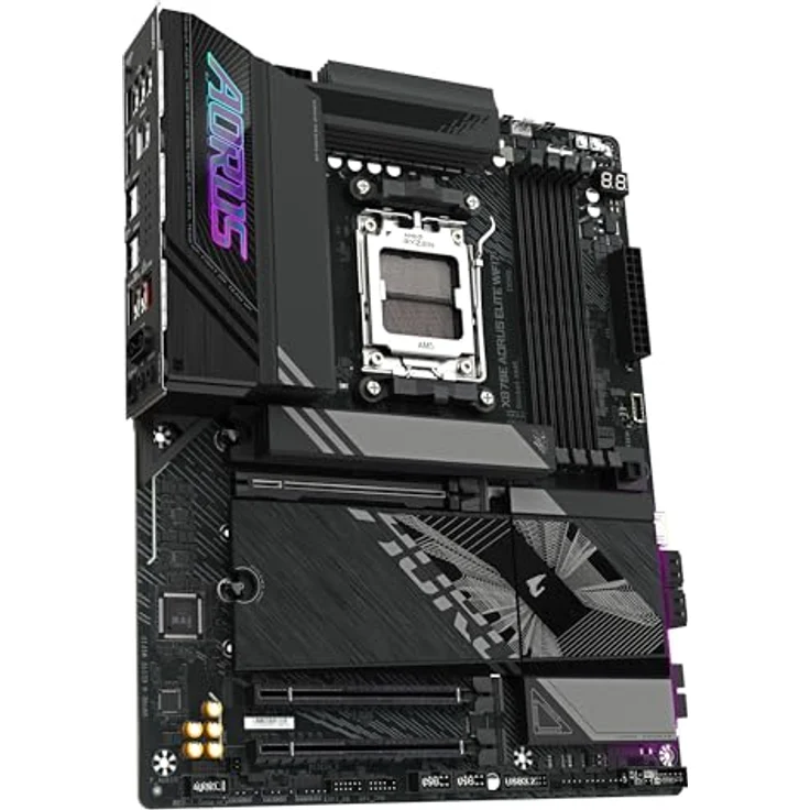Gigabyte X870E A Elite WIFI7-Mainboard - Unterstützt AMD Ryzen 9000 CPUs, 16+2+2 Phasen Digital-VRM, bis zu 8000MHz DDR5 (OC), 3xPCIe 5.0, Wi-Fi 7, 2.5GbE LAN, USB 4, schwarz – Bild 3