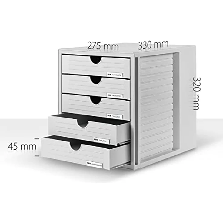 Han Schubladenbox 1450-11, Systembox, A4, 5 Fächer, Kunststoff, geschlossen, grau – Bild 3