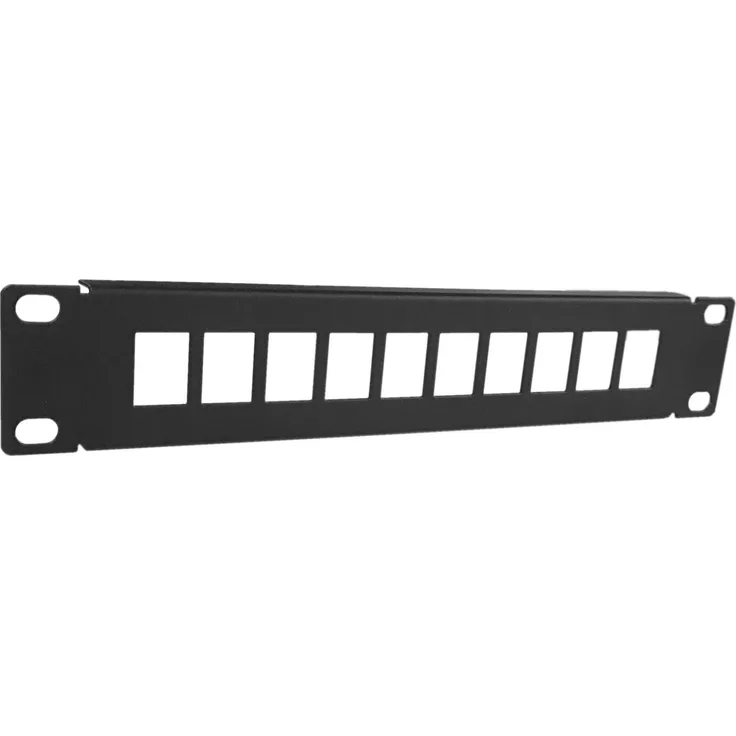 DSIT UTP Keystone-Patchpanel, 10 Ports unbestückt, 1 HE, Schwarz (RAL9005), Stahlblech