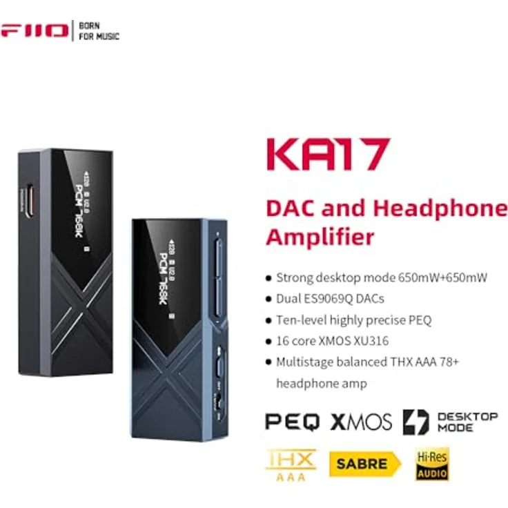 FiiO KA17, USB-DAC und Kopfhörerverstärker mit Gain-Schalter, hochpräzisem PEQ und 16-Core XMOS Chip, schwarz – Bild 2