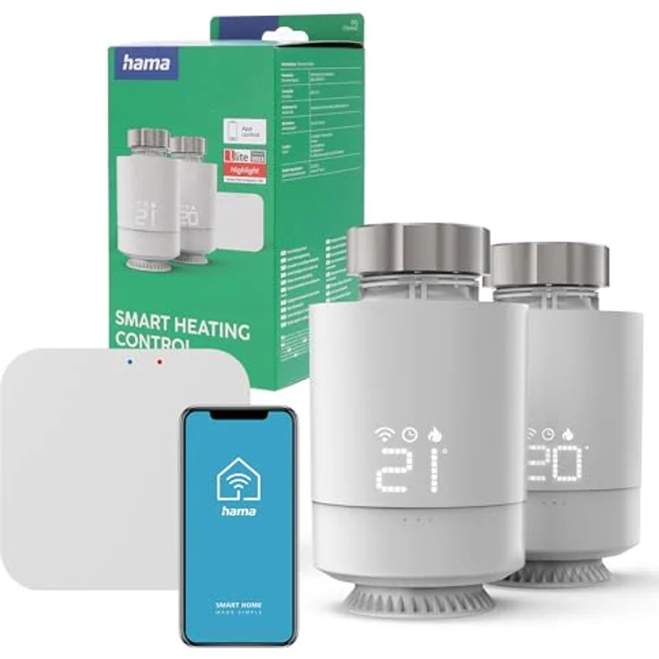 HAMA WLAN Heizkörperthermostat Starter-Set, 2x Smarte Heizungssteuerung mit Zentrale, weiß, kompatibel mit Amazon Alexa und Google Assistant – Bild 2