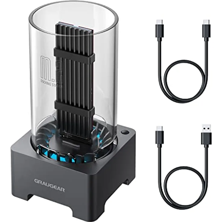 GRAUGEAR | M.2 NVMe SSD und NGFF SSD Docking-Station | RTL9210B für alle M.2 SSD | USB3.2 Gen2 10Gbit/s | 50mm leiser Lüfter | Kühlkörper | werkzeuglos | 2X USB Kabel | G-M2DK-AC-10G