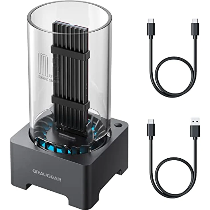 GRAUGEAR | M.2 NVMe SSD und NGFF SSD Docking-Station | RTL9210B für alle M.2 SSD | USB3.2 Gen2 10Gbit/s | 50mm leiser Lüfter | Kühlkörper | werkzeuglos | 2X USB Kabel | G-M2DK-AC-10G – Bild 1