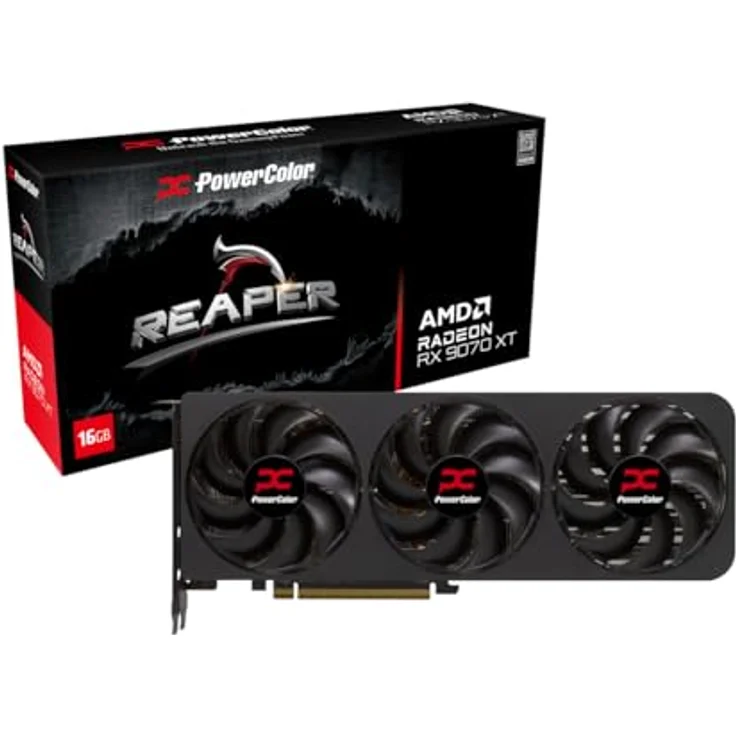 PowerColor RX 9070 XT 16GB Reaper, Grafikkarte mit 4096 Core und 16 GB GDDR6-Speichertakt, schwarz – Bild 1