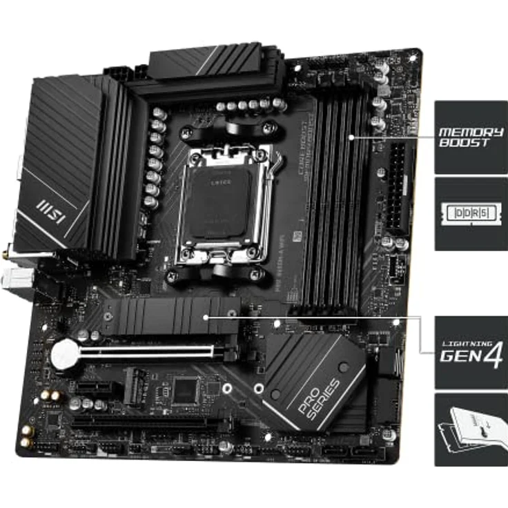 MSI PRO B650M-A WiFi Mainboard, Micro-ATX - Unterstützt AMD Ryzen 7000 Serie Prozessoren, AM5 - DDR5 Memory Boost 6400+MHz/OC, 2 x PCIe 4.0 x16, 2 x M.2 Gen4, Wi-Fi 6E – Bild 3