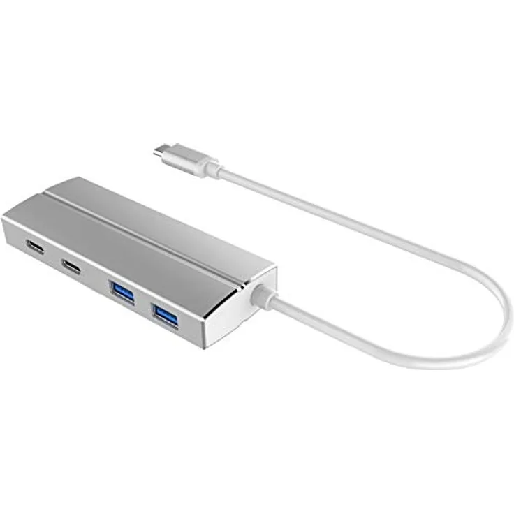 PremiumCord 10Gigabit USB-C Hub auf 2X USB 3.1 Typ C + 2X USB 3.0, Aluminiumgehäuse, 10Gbps, SuperSpeed USB 3.1 Typ C, Farbe schwarz, Länge 20cm