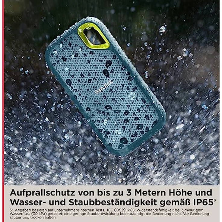 SanDisk Extreme Portable SSD 4 TB (tragbare NVMe SSD, USB-C, bis zu 1.050 MB/s Lesegeschwindigkeit und 1.000 MB/s Schreibgeschwindigkeit, wasser- und staubbeständig) Monterey – Bild 5