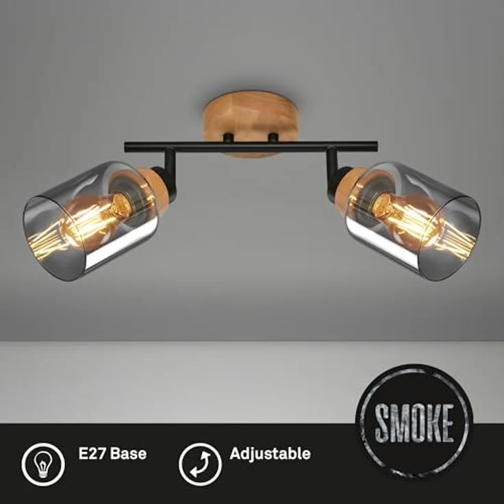 Briloner Deckenlampe Rauchglas, Schwenkbar, Schwarz-Holz – Bild 2