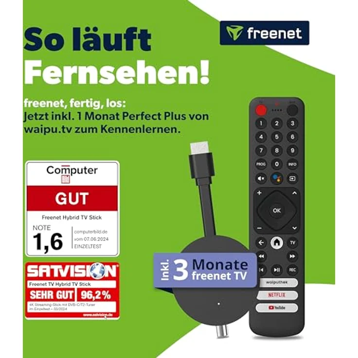 freenet TV Hybrid TV Stick, DVB-C/T2 & Streaming, 4K UHD, Android TV 12, WLAN HDMI mit Chromecast, 3 Monate freenet TV – Bild 5