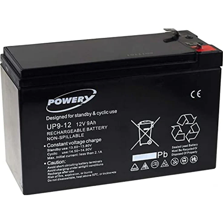 akku-net Blei-Gel Akku 12V 9Ah (ersetzt auch 7,2Ah / 7Ah), Lead-Acid, Schwarz - Wartungsfreier Markenakku mit hoher Kapazität – Bild 1