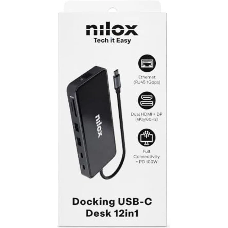 Nilox 12 in 1 USB-C Hub, Docking Station in Grau mit 12 Ports, Slim Fit, Plug & Play – Bild 8