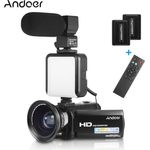 Andoer HDV-201LM, 1080P FHD Digitale Videokamera mit 24MP, 16-fachem Digitalzoom, 3,0 Zoll LCD-Bildschirm, 2 Akkus, Weitwinkelobjektiv, externem Mikrofon und Mini-LED-Licht, schwarz