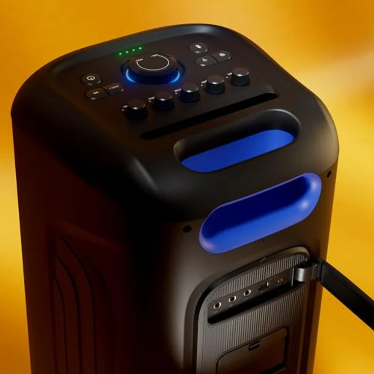 Philips TAX5000E, Bluetooth-Party-Lautsprecher mit 200 W, Bass+, Lichtshow, 14 Std. Akku, IPX4-Spritzwasserschutz, Mikro-/Gitarren-Eingänge, TWS, Auracast, App-Steuerung, tragbar mit Rädern und Griff – Bild 5