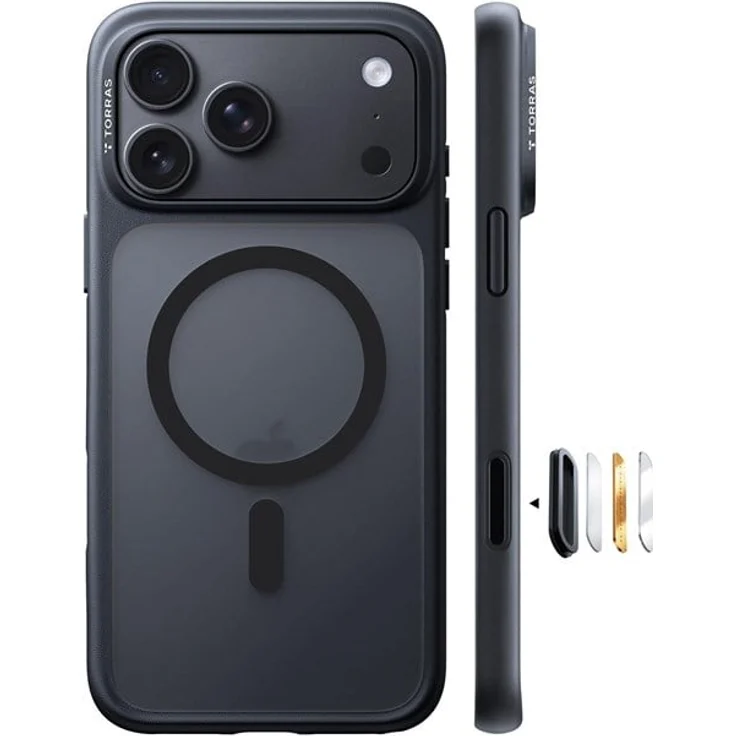 Torras Guardian-Mag Hülle für iPhone 18 Pro Max, schwarz, stoßdämpfende 360°-Konstruktion mit N56-Magnetbefestigung und erhöhter Kanten zum Schutz von Display und Kamera