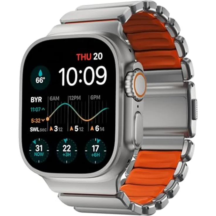 NOMAD Stratos Band I für Apple Watch 42/44/45/46/49mm, Hybrid-Design aus Titan und FKM, Wasserresistent, Natural Ultra Orange – Bild 1