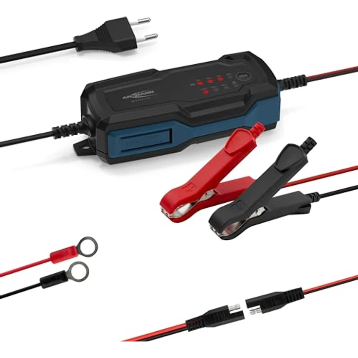 Ansmann Intelligentes 8-Stufen Ladegerät 6V 12V / 2A mit LCD-Display für Blei-Säure-, Blei-Gel- und Blei-Vlies-Batterien, sowie 12V LiFePo4 Batterien für Auto, Motorrad und Kleintransporter - Verpolschutz, Überladeschutz, langes Kabel – Bild 1