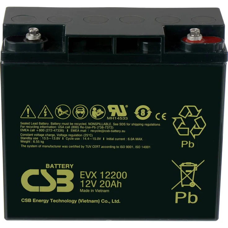 CSB Battery EVX 12200 Bleiakku 12V 20Ah AGM, zyklenfest mit M5-Schraubanschluss, Maße 181 x 167 x 76mm – Bild 1