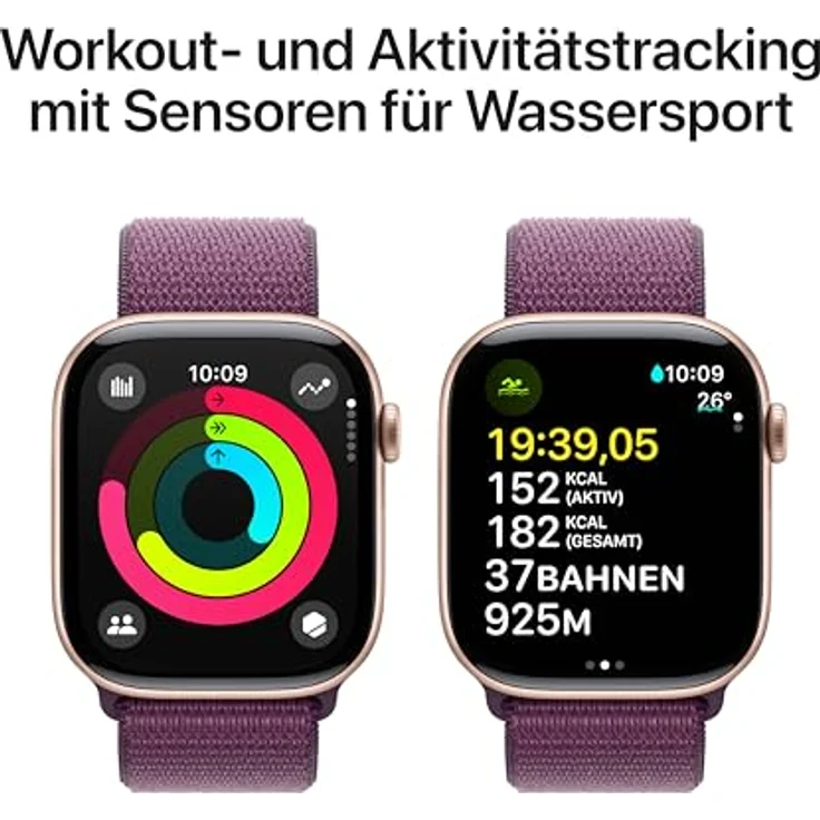 Apple Watch Series 10, 46 mm, GPS, Aluminiumgehäuse Roségold, Sport Loop Pflaume, One size – Bild 4