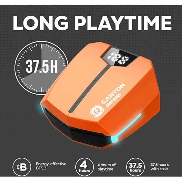 Canyon GTWS-2, Kabelloses Gaming Headset mit 45 ms Latenz und 37,5 Std. Akkulaufzeit, Schwarz – Bild 3