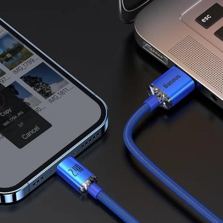 Baseus Crystal Shine Series Kabel USB Typ A - Lightning, 2.4A, 2m, blau, für schnelles Aufladen und Datenübertragung – Bild 8