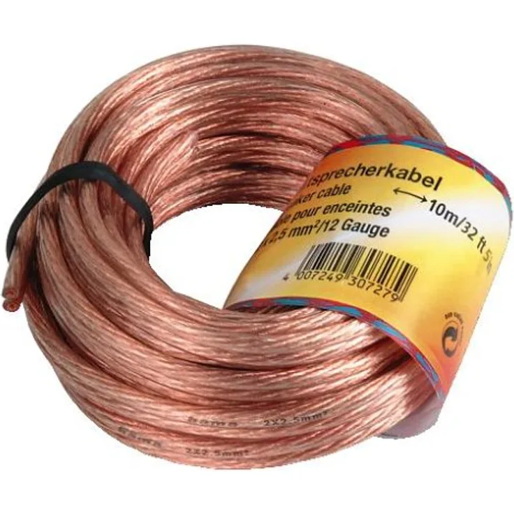 Hama Lautsprecherkabel (2 x 2,5 mm², 10 m (Rolle), mit Polaritätskennzeichnung) transparent