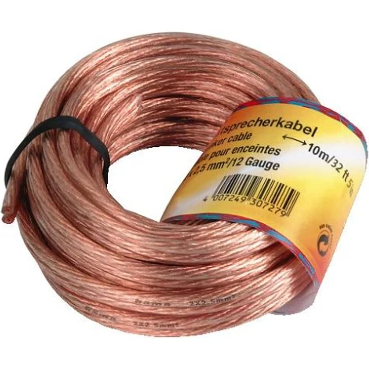 Hama Lautsprecherkabel (2 x 2,5 mm², 10 m (Rolle), mit Polaritätskennzeichnung) transparent