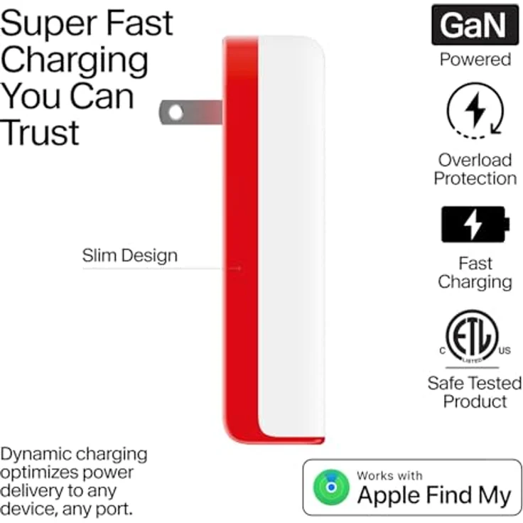 TwelveSouth PlugBug Travel 120W, USB-C Ladegerät mit Find My, kompaktes Design in Weiss und Rot, 4 Anschlüsse – Bild 2