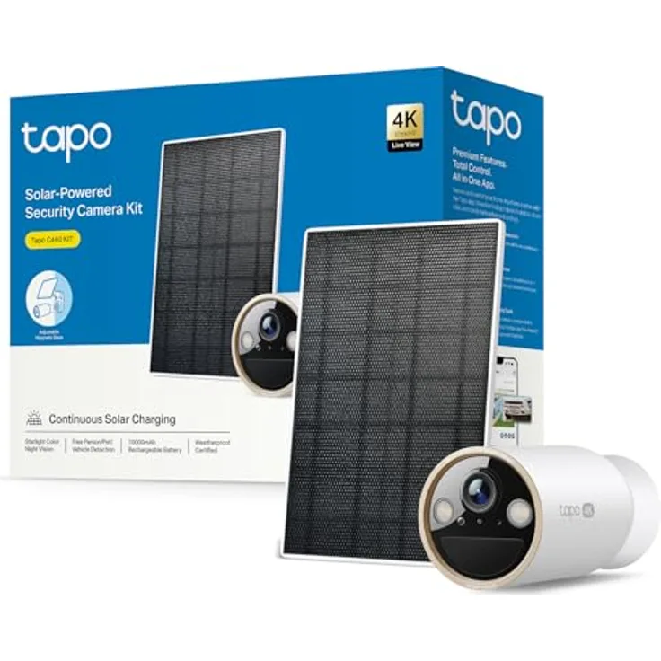 Tapo C460 KIT, 4K 8MP Solar Überwachungskamera mit Starlight-Farb-Nachtsicht, Dual-Band WLAN, Magnetfuß, KI-Erkennung und 10000-mAh-Akku
