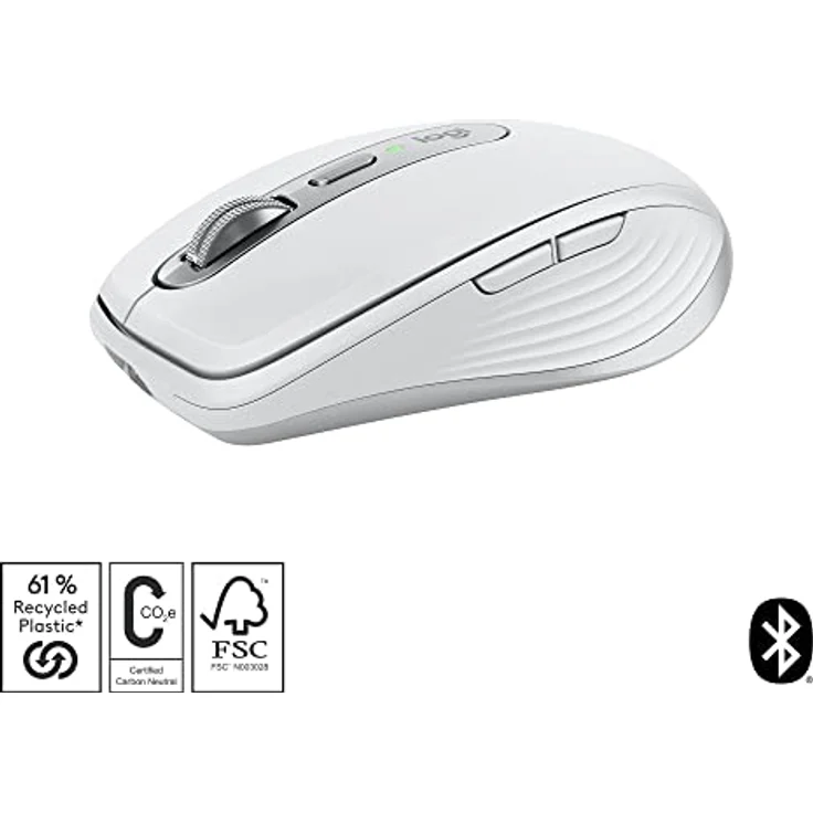 Logitech MX Anywhere 3S Compact Kabellose Maus, Fast Scrolling, 8K DPI Any-Surface Tracking, Quiet Clicks, Programmierbare Tasten, USB C, Bluetooth, Windows PC, Linux, Chrome, Mac - Pale Grey – Bild 2