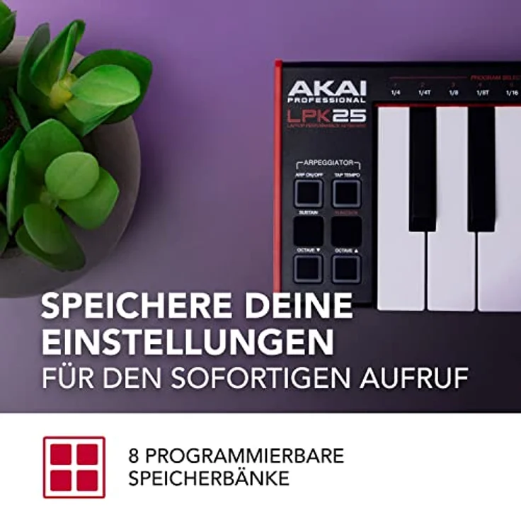 AKAI Professional LPK25 - USB MIDI Keyboard Controller mit 25 responsiven Synth-Tasten für Mac und PC, Arpeggiator und Musikproduktionssoftware – Bild 4