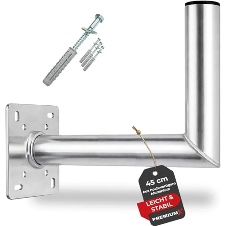 Premium X 45cm Aluminium SAT ALU Wandhalterung, witterungsbeständig mit Schraubensatz und Kabeldurchführung – Bild 1