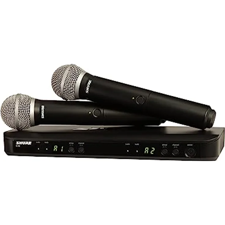 Shure BLX288/PG58 UHF Wireless Mikrofonsystem - Perfekt für Kirche, Karaoke, Gesang - 14-Stunden Akkulaufzeit, 100m Reichweite | Enthält (2) PG58 Handheld Vocal Mics, Dual Channel Receiver | M17 Band