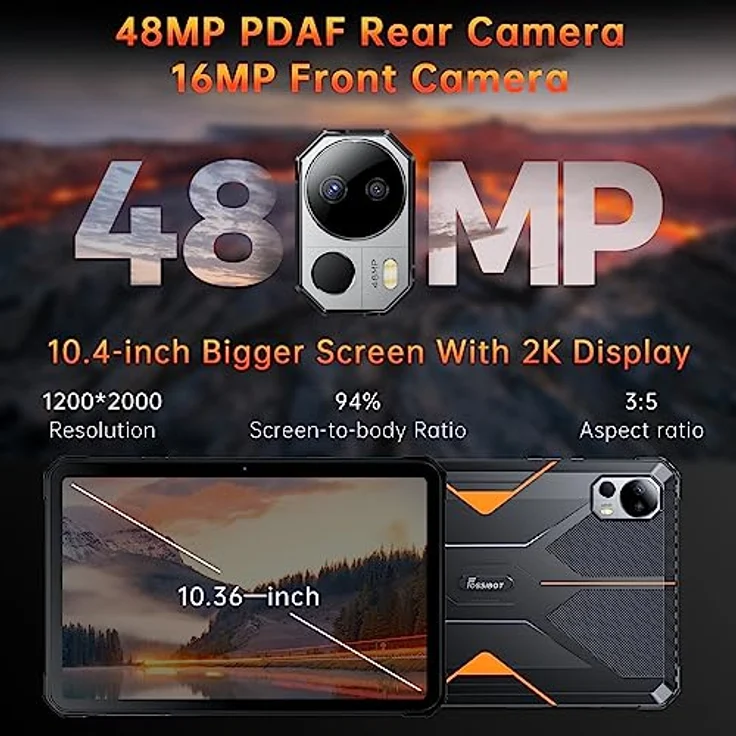 FOSSiBOT DT1 Outdoor Tablet Android 13, 10.4 Zoll FHD+, 16GB RAM + 256GB ROM (TF 1TB) Robustes Tablet PC, 11000mAh Akku, 48MP+16MP Kamera, IP68 Wasserdicht Tablet Dual SIM 4G/5G-WiFi/OTG/GPS/Face ID - Preisvergleich – Bild 4