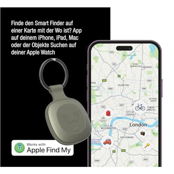 Fresh 'n Rebel Smart Finder - Funktioniert mit Apple Wo Ist? (IOS), Schlüsselfinder mit Lautsprecher, Smart Tag, IP67 Staub- und wasserdicht, Austauschbare Akku (Dried Green) – Bild 2