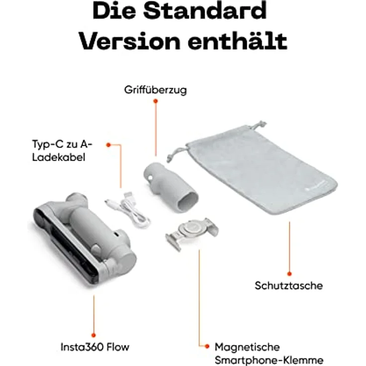 Insta360 Flow - KI-gestützter Smartphone-Gimbal, Smartphone-Gimbal,Handy, m. Auto-Tracking, 3-Achsen-Stabilisierung, Integrierter Selfie-Stick & Stativ, Tragbar & Zusammenklappbar, Hellgrau – Bild 5