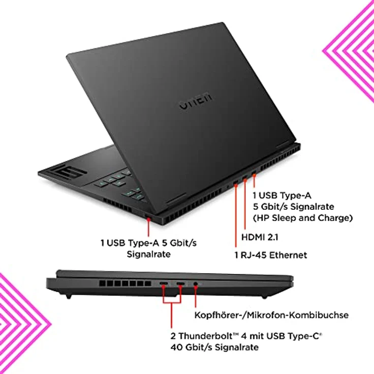 OMEN Gaming Laptop, 16,1" FHD 165Hz Display, AMD Ryzen 7 7840HS, 16GB DDR5 RAM, 1TB SSD, NVIDIA GeForce RTX 4070, Win11, QWERTZ, Schwarz – Bild 3