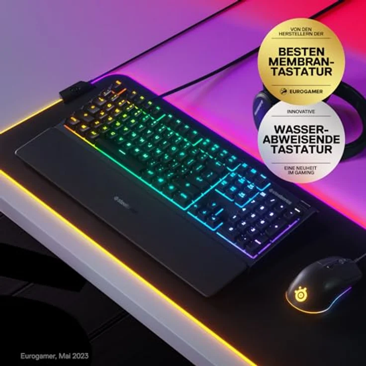SteelSeries Apex 3 Gaming-Tastatur RGB, 10 Zonen, magnetische Handgelenkauflage, QWERTY-Layout Italienisch QWERTY – Bild 2