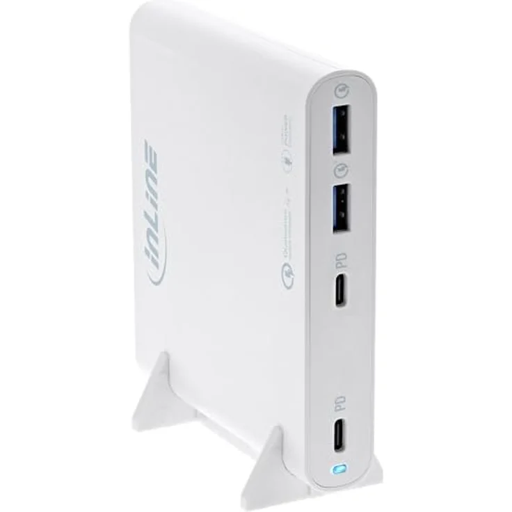 InLine USB Netzteil, GaN Ladegerät, 4-Port, Dual USB-C + Dual USB-A, 120W, weiss, Power Delivery 3.0, Quick Charge 4+, hohe Energieeffizienz – Bild 1