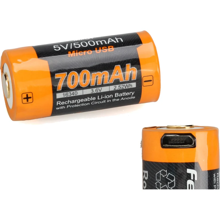 Fenix ARB-L16-700U, Lithium Ionen Akku 16340 3,7V 700mAh (CR123) mit USB Anschluss