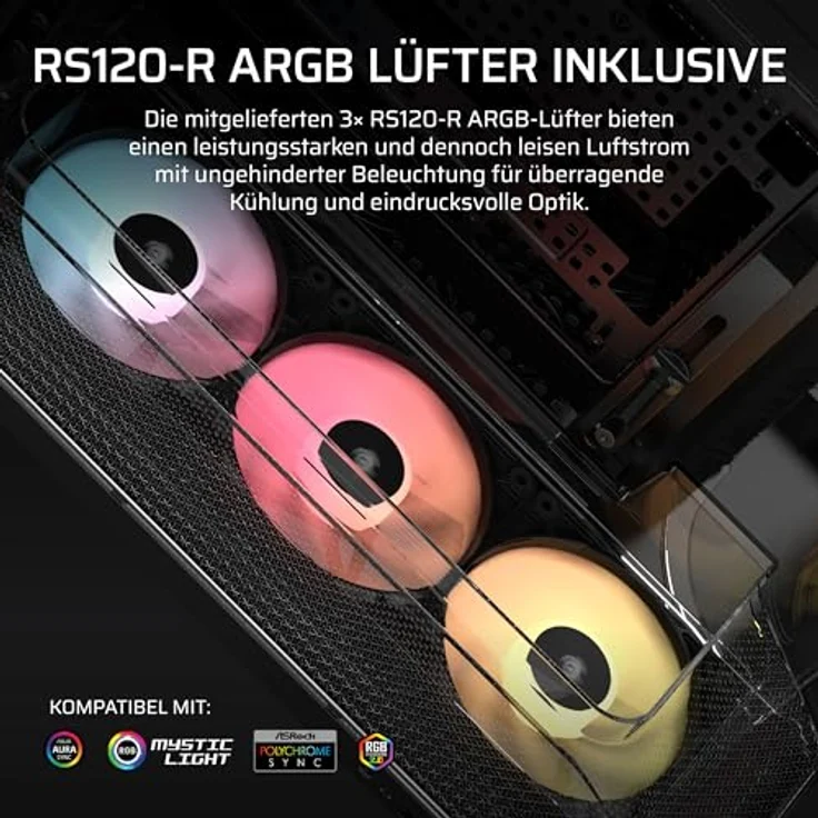 Corsair AIR 5400 RS-R ARGB PC-Gehäuse, Midi Tower mit Tempered Glass, 3x 120-mm-Lüfter und RGB, schwarz – Bild 7