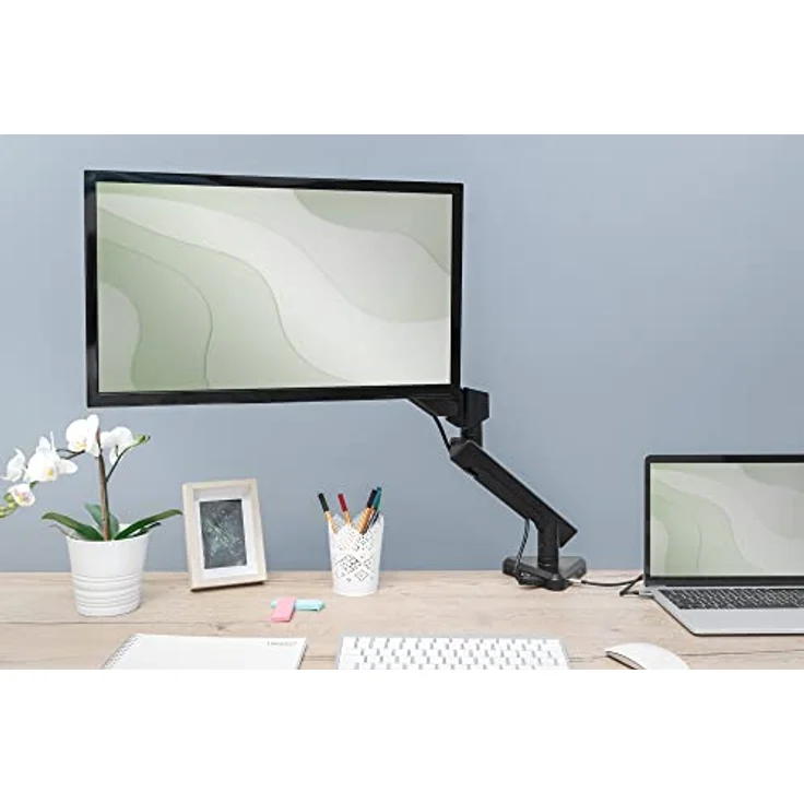 DIGITUS Monitorhalterung mit Tischklemme, Single-Mount, Gasdruckfeder und integrierter USB-C Dock, geeignet für bis zu 30-Zoll Monitore, schwarz – Bild 2