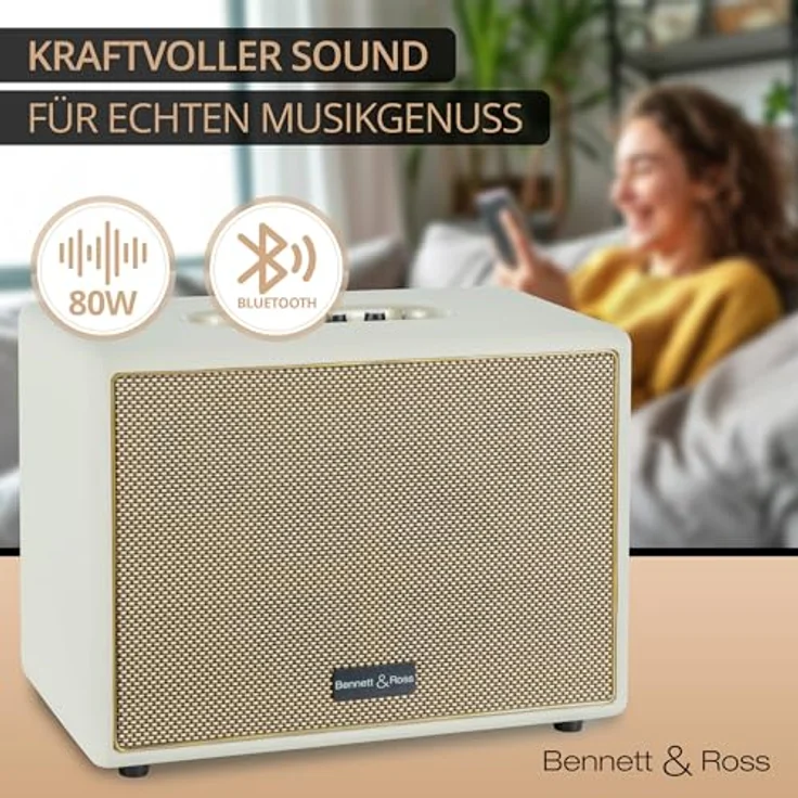 Bennett & Ross BB-880CW Blackmore Giant, Bluetooth-Lautsprecher mit 80 W RMS Leistung, creme-weiß – Bild 2