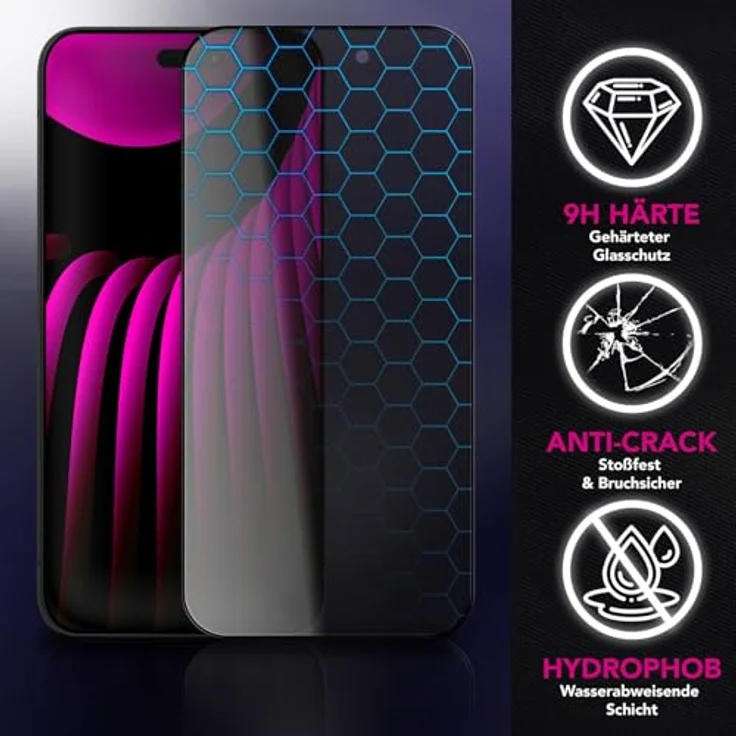 NALIA AntiSpyX, Privacy Schutzglas für Apple iPhone 17 Pro Max, 9H Kratzfest, Diskreter Blickschutz, Hüllen-freundlich, Touch-sensitiv – Bild 2