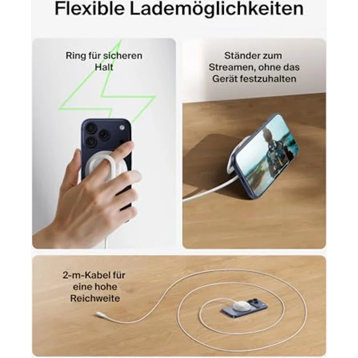 Belkin UltraCharge MagSafe Qi2 25 W, Tragbarer Schnellladegerät mit integriertem Ständer, für iPhone 17 (alle Modelle), AirPods Pro - Weiß – Bild 5