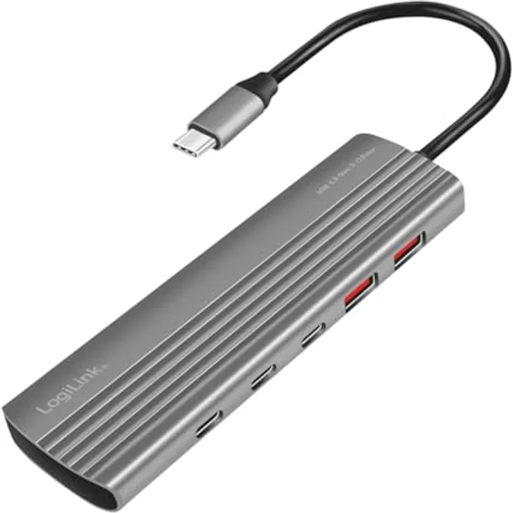 LogiLink UA0415 Ultra-Slim USB 3.2 Gen2 Hub mit 2X USB-A, 8X USB-C, Power Delivery 100 W, Space Grau